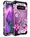 LONTECT for Galaxy S10 Case Floral 3 in 1 Heavy Duty Hybrid Sturdy High Impact Shockproof Protective Cover Case for Samsung Galaxy S10, Black/Purple Flower