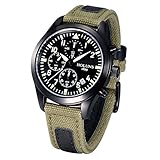 YISUYA Military Army Stopwatch Men’s Black Luminous Date Chronograph Watches Green Nylon Bracelet