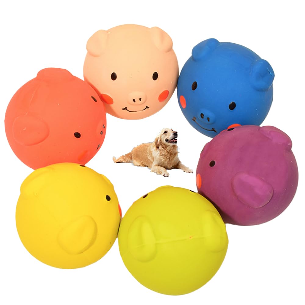 Hojalis Squeaky Latex Dog Toys, 6 Pcs Latex Dog Toy with Squeaker, Soft Squeaky Balls for Dogs, Latex Pig Balls Toys, Interactive Dog Toys for Small Dogs, Puppy(6 colors)