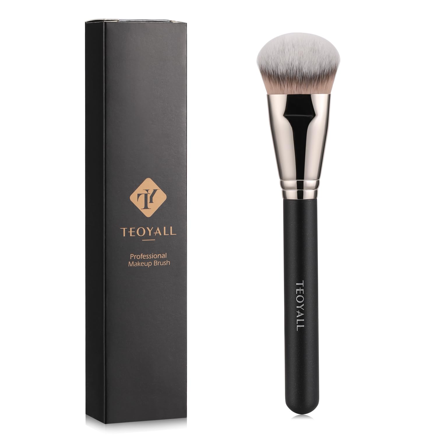 TEOYALL Flat Angled Foundation Brush, Large Dense Synthetic Bristles Kabuki Brush for Base Makeup with Liquid Cream