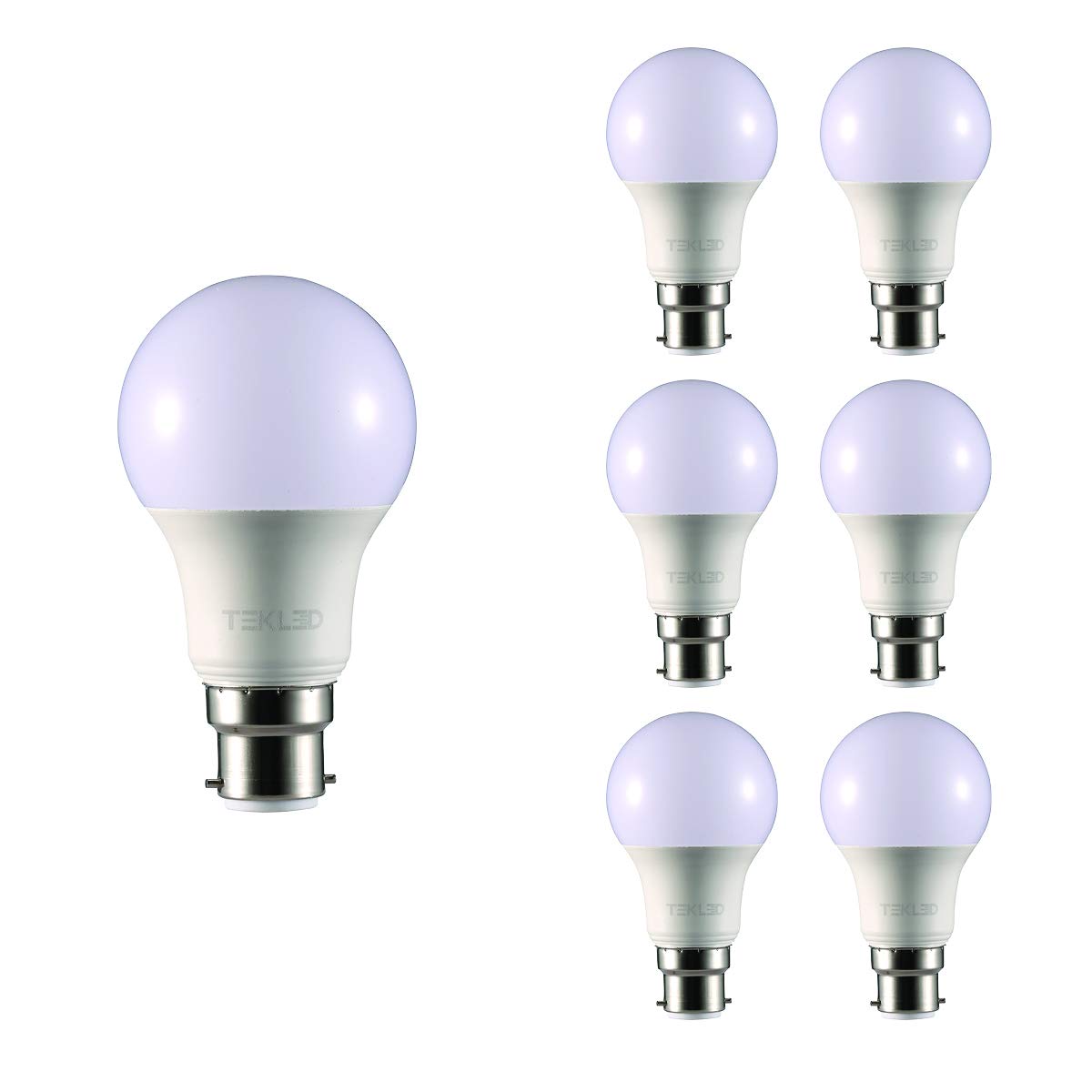 TEKLED® A60 LED Bulbs | B22 Bayonet Cap | Energy Saving 10W Light Bulb 70W Incandescent Bulb Equivalent | 2700K 765LM NONDIMMABLE | 6-Pack | Warm White
