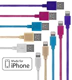 Lightning Cable for iPhone 5 Pack Braided (3.3 Feet) in White, Beige, Blue, Pink, and Purple - Cable w/ Lightning Connector - Lightning to USB cable / Cord for iPhone Compatible with iPhone 6 & 5