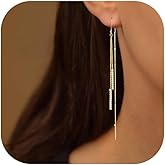 Robaice Gold Long Prom Earrings for Women, 14K Gold Plated Pearl Dangle Drop and Chain Tassel Threader Earrings Dangling,Rhinestone Zirconia Hypoallergenic Bride Party Prom Gold jewelry,Women Gifts