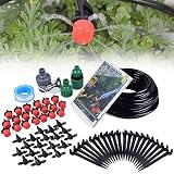 MIXC 1/4-inch Drip Irrigation Kits Plant Watering System Accessories Fitting with 50ft 1/4"Blank Distribution Tubing Hose, 20pcs Emitters, Barbed Fittings, Support Stakes, Quick Adapter, Model: GG0C
