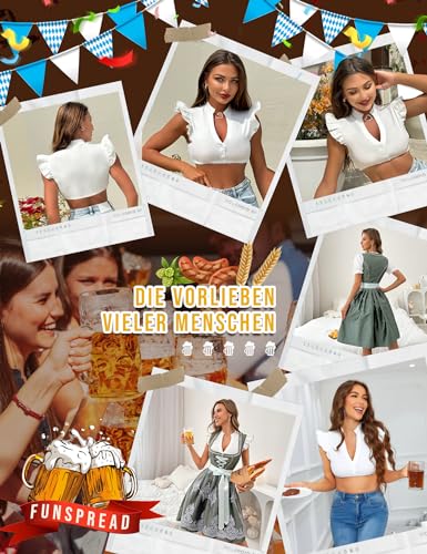Funspread Dirndl Blouse Women's White - Dirndl Blouse Short Sleeve Dirndl Blouses V Neck Costume Blouse