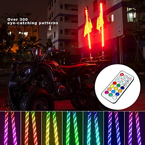 Maiker 3FT LED Whip Lights 360° Twisted Antenna Dream Wrapped Dancing Whips for Polaris RZR ATV Antenna Whip UTV Quad Sand Dune Buggy Flag Poles for Trucks w/Remote Control