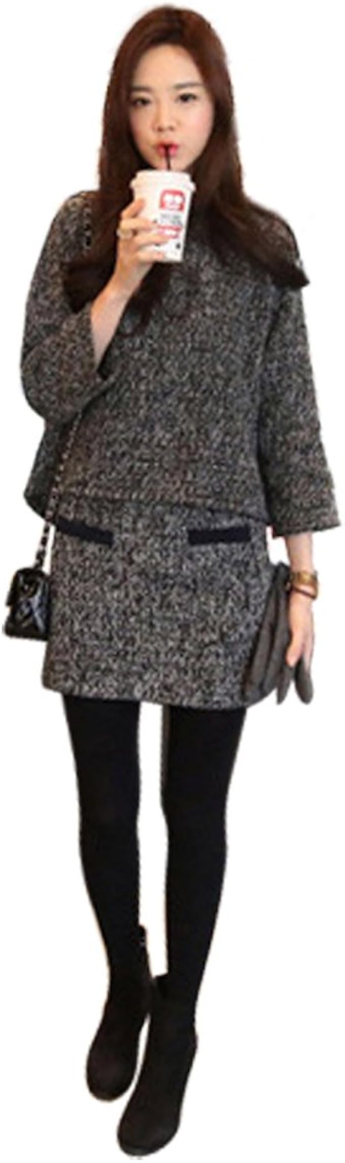 Jsファッション Js Fashion ツイード調トップスとミニスカート上下セット Xlサイズ ダークグレー 並行輸入品 ワンピース チュニック 通販 Amazon