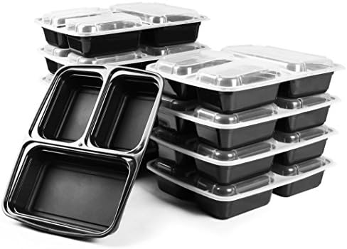 VentSol Meal Prep Containers [ 10 Pack ] 3 Compartment with Lids, Food Storage Bento Box | BPA Free | Stackable | Reusable Lunch Boxes, Microwave / Dishwasher / Freezer Safe, Portion Control
