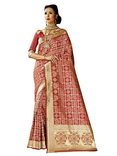 ELINA FASHION Sarees For Women Banarasi Art Silk Woven Saree l Indian Wedding Wear Sari (Red)
