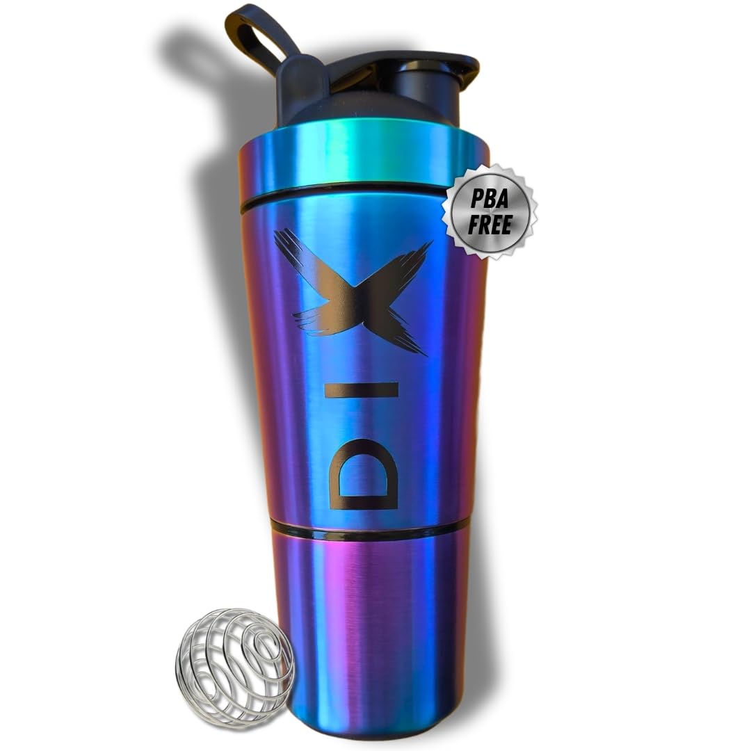 DIX Protein SHAKER 750ml Stainless Steel With Compartment 60g For Powder - Sports Bottle - BPA Free - (MULTICOLOR)