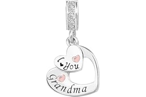 KunBead I Love You Heart Dangle Charms Compatible with Pandora Bracelet Necklace for Mom Daughter Grandma Granddaughter Nana Auntie Wife Sister Best Friend