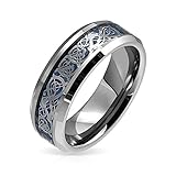Celtic Dragon Blue Inlay Tungsten Wedding Ring 8mm