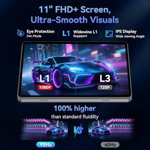 HNVHNV Android 16 Tablet 11 inch Tablets with Keyboard, 34GB+128GB+2TB Expand, 2.2 GHz Octa-Core, 90Hz IPS Display, Gemini AI, 8000mAh, WiFi 6, GPS, 2-in-1 Tablet with Case, Mouse, Stylus (Black)