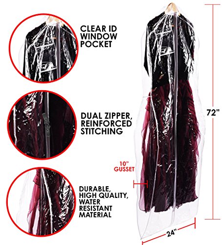 Wedding Dress Bag - Garment Bag For Long Dresses and Gowns -72"x24", 10" Gusset - Thumbnail 3