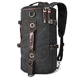 LUXUR Retro Duffel Cylinder Bag 27L Canvas Travel Backpack for Men Hiking Luggage Weekend Bag , Black