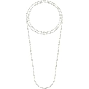 Thinp 150cm Long Pearl Necklace, 8mm Faux Long Pearl Necklaces for Women | Vintage Elegant Long Pearls Strand, White Pearls N