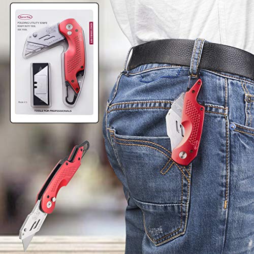 RoverTac Upgraded Folding Utility Knife Pocket Knife with Bottle Opener and Clip, Heavy Duty Box Cutter, Slitting Machine, Reliable Frame Locks Blade Securely in Place, Fast Blade Changes, Pro Grade.