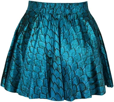 Pretty321 Women Girl Hipster Fish Scales Ocean Cute Mini Skirt Collection Pleated (Onesize fit Women:US XS(2)-S(6); Short Cute, Blue Fish Scales Print)