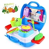 Fannel Kitchen Food Playset, 22 PCS Toy Kitchen Set Toddler Pretend Play Kitchen for Kids, Includes Cutting Play Veggies, Mini Pots and Pans, Cutting Board, Knife and More (2019 Updated)