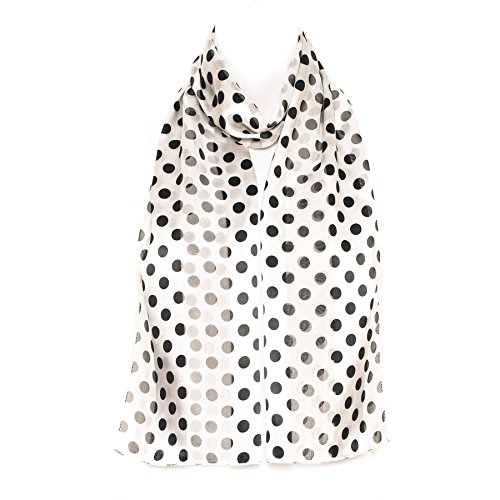 Polka Dot White & Black Chiffon Satin Ladies Womens Scarf Shawl Wrap