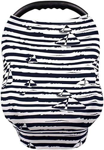 Nursing Cover – Breastfeeding Cover Scarf - Baby Car Seat Canopy, Shopping Cart, Stroller, Carseat Covers for Girls and Boys – Boats - Navy and Stripes