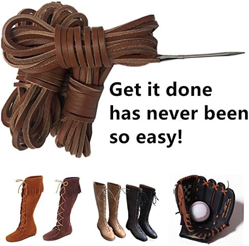 Genuine Leather Shoelace 126 Inch Square Long Boot Lace 3.5mm (126‘, 黄棕色+编织针)