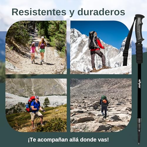Fyror® 2 x telescopic trekking poles 62-135 cm with anti-shock system. Includes bag and accessories. Hiking sticks, ideal for the Camino de Santiago.