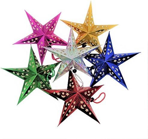 Paper Star Lantern Lampshade Christmas Xmas Party Hanging Decorations Outdoor Decorations colorful 6 Pcs 12 inchs