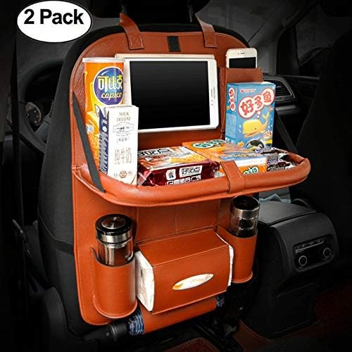 HONCENMAX Car Seat Back Organizer Foldable Dining Table Holder Tray Bottles Holder Multifunctional Protector Storage Bag Kick Mat Travel Accessory PU Leather [2 Packs]