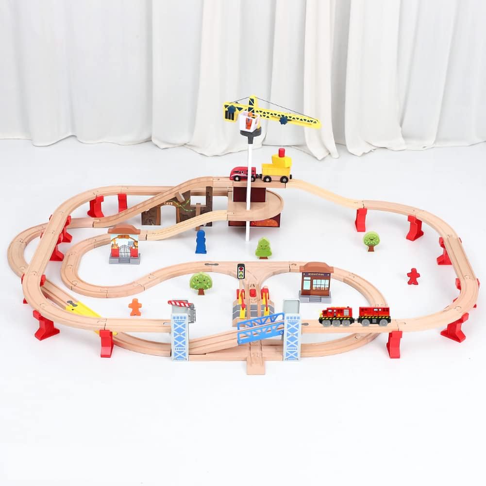 Train Toys Battery Operated Locomotive Trains for Wooden Track, Motorized Train for Toddlers with Magnetic Connection, Compatible with Thomas, Brio, Chuggington, Melissa and Doug