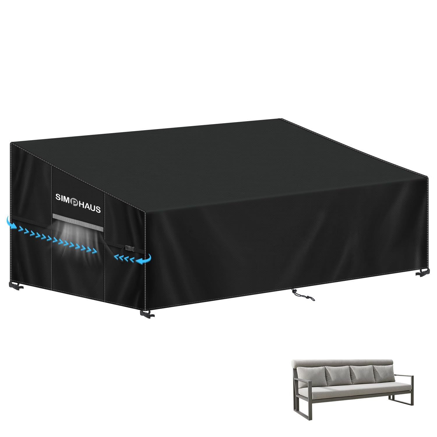 SIMPHAUS Garden Sofa Cover Waterproof 3 Seater Garden Bench Cover with Air Vent 420D Oxford Fabric for Outdoor Sofa Deep Seat, Couch, Patio Furniture Loveseat 265x85x81/61cm