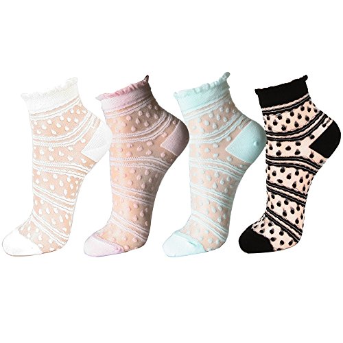 Women transparent ankle high socks (one size, dot - 4pa…