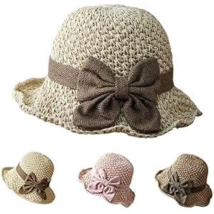 Elegant Woven Straw Sun Hat with Bow, Straw Hat with Retro Bow for Women Wide Brim Packable Travel Bucket Hats