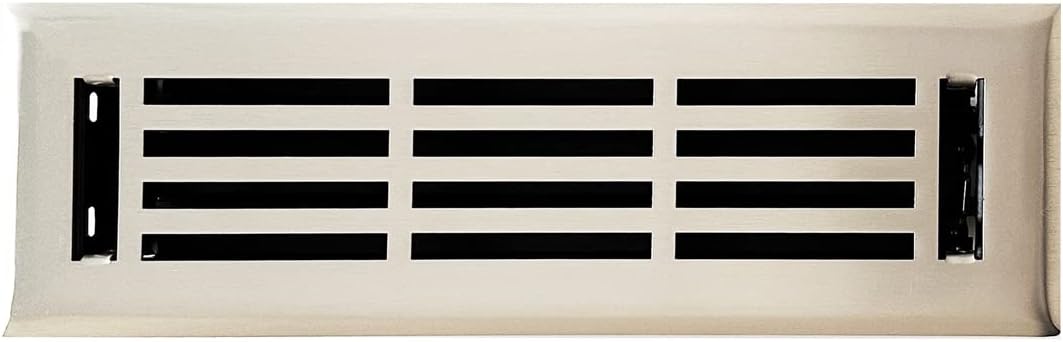 Registers, Grilles & Vents - Empire Register Co, Vent Cover - 2x10 inch, Linear Design, Brushed Nickel Finish, Heavy Duty Floor Vent Covers, Metal Damper Attached. Vent Covers for Home Floor only.