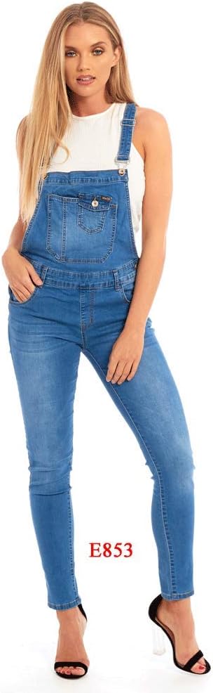 Divadames Womens Stonewashed Skinny Urban Finish Ripped Distressrd Dungarees -Size : 6-18