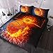 BlessLiving Basketball Bedding for Boys or Girls, 3D Shooting a Basketball, Red Flames and Blue Water, 3 Piece Sports Duvet Cover (Twin)