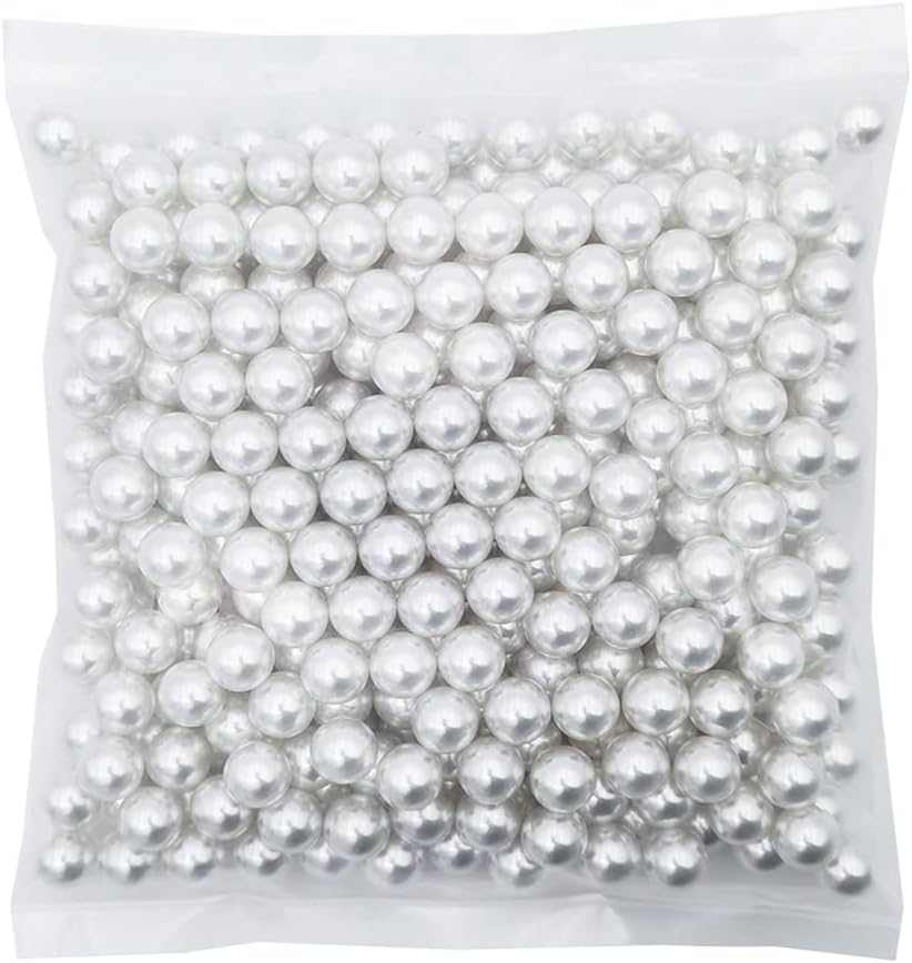 Vase Fillers - INSPIRELLE 340pcs White Undrilled ABS Art Faux Pearls for Vase Fillers, 12mm No Hole Makeup Beads to Hold Brush Eyeliner, Imitation Round Pearl Beads for Table Scatter Home Wedding Decoration