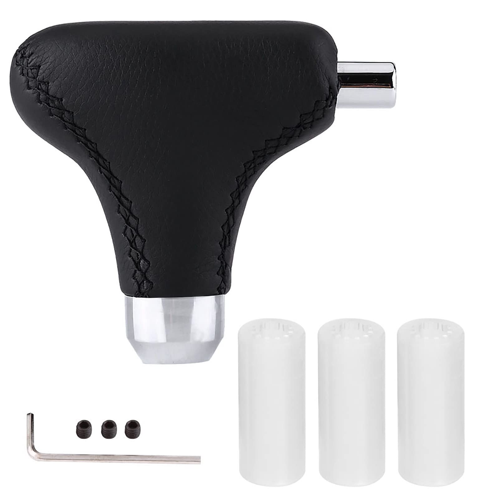 Photo 1 of Qiilu Universal Shift Knob PU Leather Gear Shift Knob Cover Black 1.5cm x 10cm Easy to Install Durable Modern Style Carbon Steel Handle Universal Fit for Automatic Vehicles