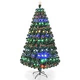 Goplus Artificial Christmas Tree Pre-Lit Optical Fiber Tree 8 Flash Modes W/UL Certified Multicolored LED Lights & Metal Stand (7 FT)