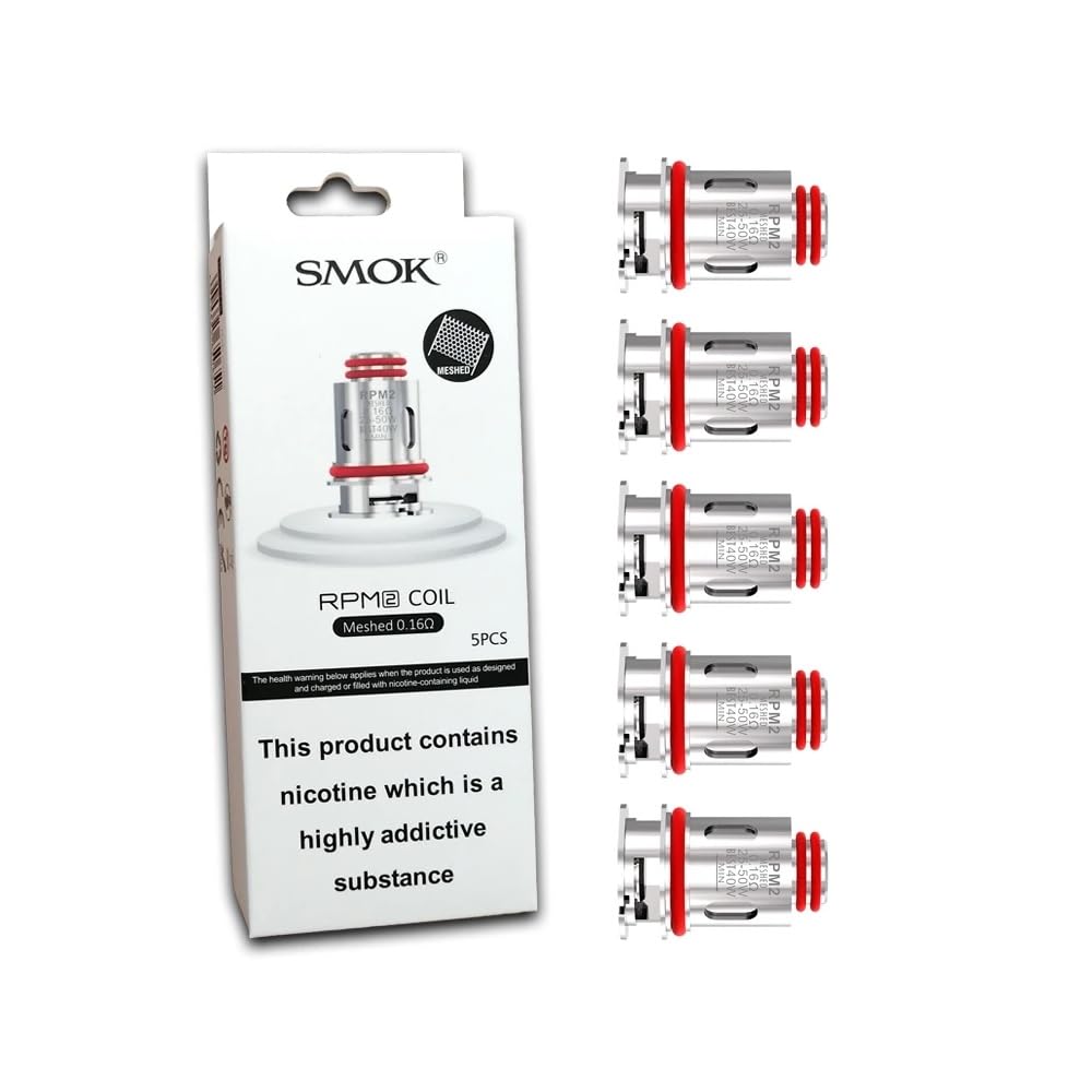 SMOK RPM 2 Coils 0.16 Ohm [Pack of 5] - Premium Mesh Coil, Enhanced Flavour, Massive Vapour Production, Replacement Coil For RPMC, IPX80, Nord4, RPM2 Kit (RPM2Pods) No Nicotine