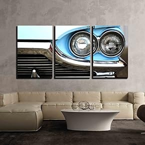 3 Piece Canvas Wall Art - Color Detail on The Headlight of a Vintage Car. - Modern Home Art Stretched and Framed Ready to Hang - 16"x24"x3 Panels