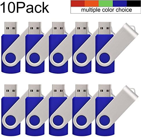 JUANWE 10 Pack Flash Drive 4GB USB 2.0 Flash Drive Swivel Design Thumb Drive Jump Drive with LED Indicative USB Stick Fold Storage Memory Stick, Blue