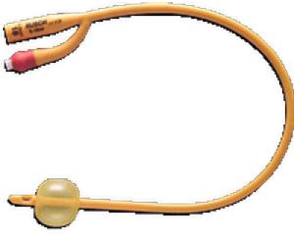 Gold 2-Way Silicone Coated Latex Foley Catheter 12 FR 16" L, 5 cc, White Tip - 1 Each