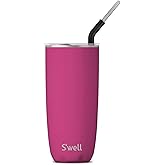 S'well Stainless Steel Tumbler with Straw and Slide-Open Lid, 24oz, Azalea Pink, Triple Layered Vacuum Insulated Containers Keeps Drinks Cold for 18 Hours and Hot for 5, BPA Free