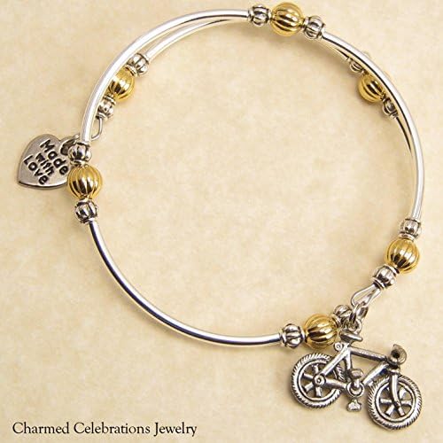 Bicyclist Wrap Bracelet Handmade Themed Charm Bracelet Jewelry Gift. Gold, Silver or Black Bead Option