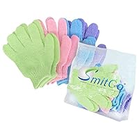 SMITCO Exfoliating Body Scrub Gloves - Exfoliator for Smooth and Soft Skin - 4 Pairs Scrubber Mitts for Ingrown Hair, Dead Skin Remover, Itchy and Flaky Skin - Exfoliation Shower or Bath Accessories