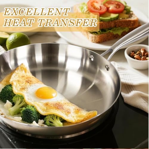 ORCHID M® Tri-Ply Stainless Steel Pan,Frying Pan with Lid, Compatible with All Cooktops,Fast & Even Heat, Skillet, Induction Cookware, Cooking Pan, Stir Fry Pan, Dishwasher Safe (26CM)