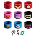 AMASKY Superhero Slap Bracelet, Slap Bracelet for Kids Boys & Girls Birthday Party Supplies Favors, Three Additional Superhero Brooch. (12 in Pack)