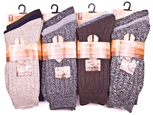 Louise23 12pairs Mens Wool Blend Outdoor Thermal Hike Walking Boot Work Socks UK Shoe Size 6-11 Assorted