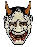 Japanese Hannya Mask Iron-On Patch Evil Tattoo Embroidered NOH Kabuki Design